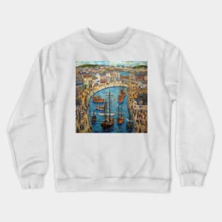 Falmouth Town and Harbour, Cornwall Folk Art Crewneck Sweatshirt